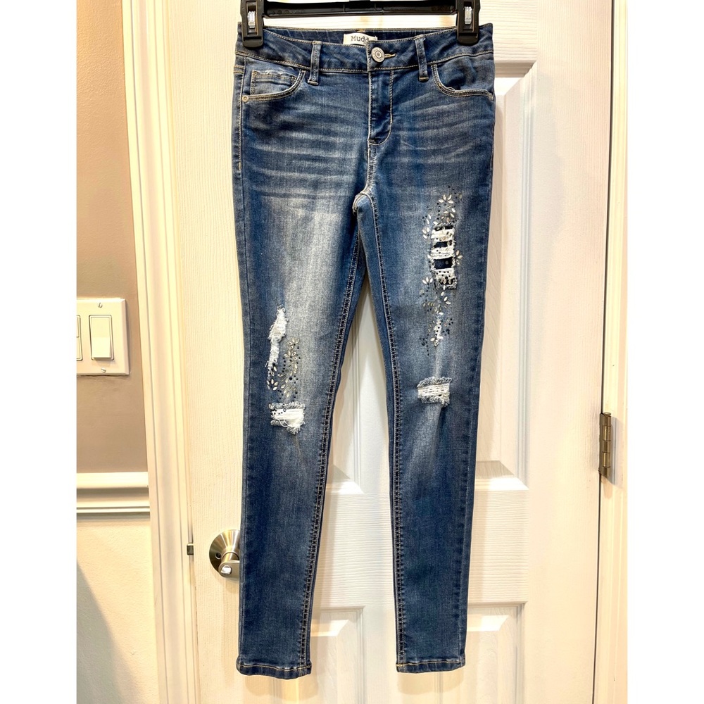GIRLS MUDD DISTRESSED EMBELLISHED JEGGINGS